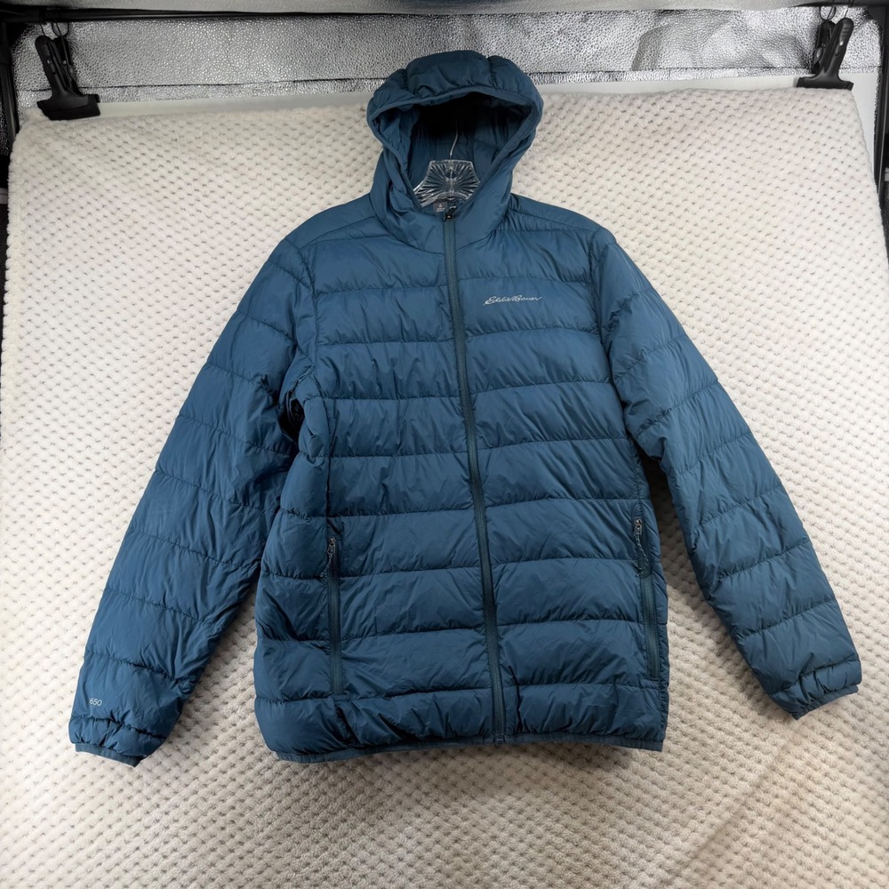 Eddie Bauer Packable Down Jacket Women Small Blue 650 Fill Hooded Puffer EMJ0702 - Picture 2 of 10